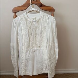 Anthropologie White Cotton Embroidered Women's Peasant blouse size 14